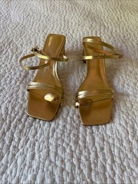 SCHUTZ Metallic Gold Strappy Square-Toe Sandals